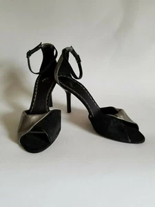 J Vincent Knöchelriemen Peeptoe Schuhe Größe 8,5 M schwarz & oliv Wildleder 3" dünner Absatz - Bild 1 von 8