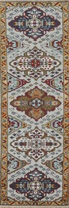 Geometric Handmade Heriz Serapi Light Blue Hallway Rug Runner 2' 8" x 9' 11" - Picture 1 of 12