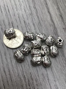 9mm Buddha Head Beads in Tibetan Silver 2mm Threading Hole - Picture 1 of 1