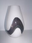 White Cased Glass With Grey/black Swirl Vase Large