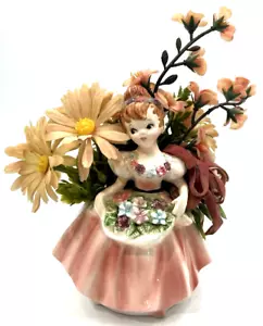 Vintage 1962 Relpo Japan Samson Imports Mädchen mit Blumengesteck Pflanzfigur - Bild 1 von 9