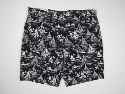 NWT Men's 34 Claiborne Flat Fronts Black White Shorts Sailing Sail Boat Print - Image 1 of 4