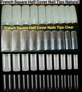 Half Cover French Square Nail Tips False Artificial Nails Acrylic Nail Tips - Picture 1 of 10