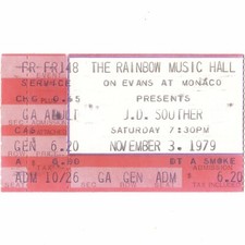 Jd Souther Concert Ticket Stub Boulder 11/3/79 Lyrics For Eagles Linda Ronstadt