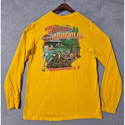 Harley Davidson мотоциклов Asheville NC желтый мотоциклиста футболка Harley размер большой - Изображение 1 из 4