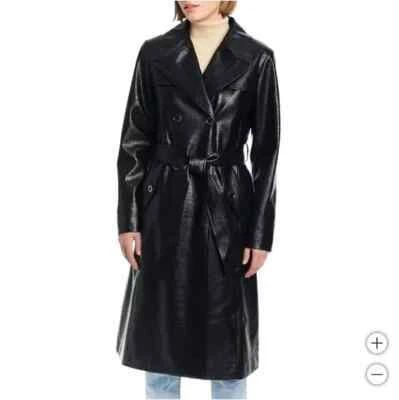 Новый с Ярлыками Vince Camuto женщин Тренч черный искусственной кожи карманы S $200 FFF323 - Изображение 1 из 4