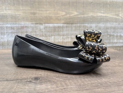 Melissa Black Gold Jelly Shoes Ballet Flats With Big Bow Womens Size 6 / 37 - Image 1 of 4