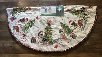 Humane Soc. LRG 50” Dogs Christmas Tree Skirt Pug Lab French Bulldog Bells Beads - Image 1 of 4