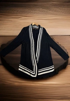 Maggie Barnes Womens Open Front Cardigan Sweater Tan Black Stripe Ruched Sz-3XL - Image 1 of 4