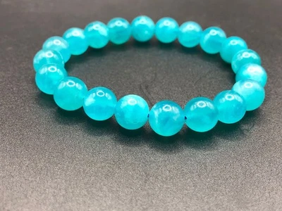 Linda pulseira de pedra natural 8 mm com miçangas piro amazonita elástica feita à mão - Imagem 1 de 4