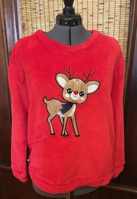 Pullover grande edición de fin de semana para mujer rojo acogedor polar reno Rudolph vacaciones Foto 1 de 2
