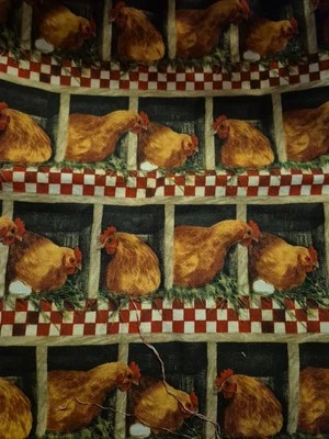 ALL over Hen Party Cotton Fabric one Piece 43" x 34" chickens, roosters, eggs  - Image 1 of 2