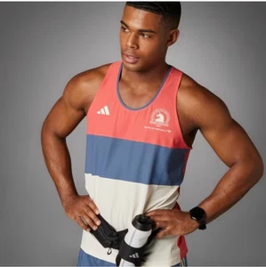 Men's Size M adidas 2024 Boston Marathon Own The Run Tank Top IS9550 Red Blue - Picture 1 of 4