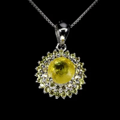 925纯银项链圆形黄色蓝宝石6毫米蓝宝石18英寸 — 第 1/4 张图片