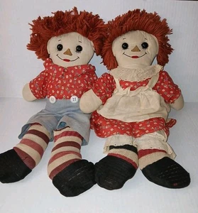 Antique 1920s/30s Handmade Raggedy Ann And Andy Dolls - Picture 1 of 24