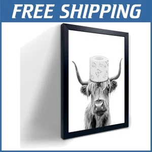 Bathroom Wall Decor Highland Cow Prints - Picture 1 of 8