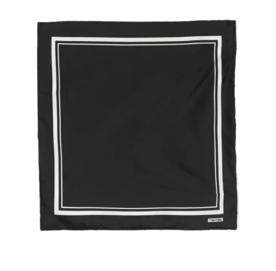 Cuadrado de bolsillo para hombre Tom Ford a rayas 100 % seda negro 37x37 cm hecho en Italia, Foto 1 de 4