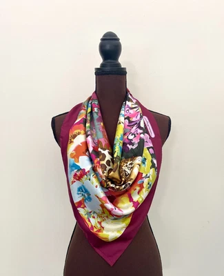 Nuevo Salvatore Ferragamo Bufanda Cuadrada de Seda Leopardo en Jardín Borgoña Rojo Envoltura Foto 1 de 4