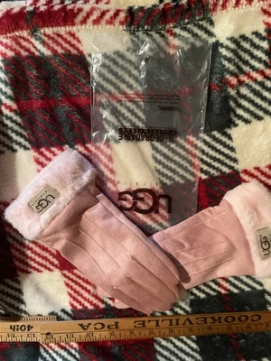 全新带标签!UGG 澳大利亚女式冬季手套抓绒有衬里!粉红色和奶油色! — 第 1/4 张图片