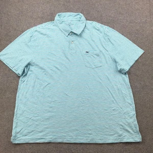 Vineyard Vines Polo Shirt Mens 2XL Teal White Striped Whale Logo Short Sleeve - Picture 1 of 9