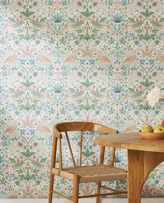 New Anthropologie Morris & Co. Strawberry Thief Birds Wallpaper Green - Image 1 of 4
