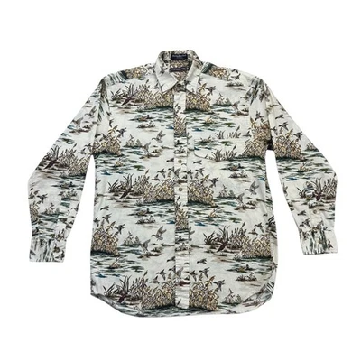 Camisa De Colección CF Hathaway Para Hombres Pequeña S Patos Gansos Pájaros Carruaje Casa Sarga Foto 1 de 4