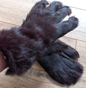 Womens Vintage 1940s Rabbit Fur & Leather Gloves, Medium, 21cm x 12cm - Picture 1 of 8