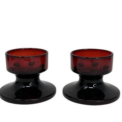 Vintage Luminarc D’ Arques Durant Ruby Red Crystal Candle Holders - France - Image 1 of 4