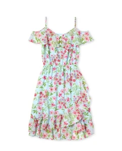 Girls Floral Cold Shoulder Dress - Powder Blue New w/tags. Smoke & Pet Free Home - Picture 1 of 13