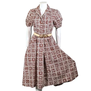 Vintage 50s Novelty Print Day Dress, Country  Cottagecore Animals M - Picture 1 of 10