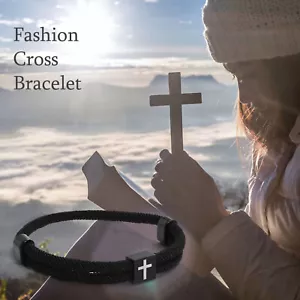 Men Cross Braided Rope Bracelet Graduation Easter Christian Baptism Classic Gift - Picture 1 of 8