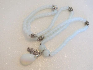 New w/oTags SILVER PLATED OPALITE Bead Strand PENDANT NECKLACE 24"L SEAHORSE - Picture 1 of 9