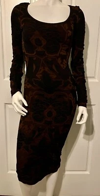 Vestido Vaina Adam Jones Paris Marrón Negro Tejido Jacquard Bodycon Ajustado Talla S Foto 1 de 4