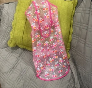  Cupcakes and Cashmere  Pink cherries 🍒 dog Rain Jacket  Size : M - Picture 1 of 3