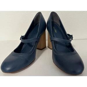 Brooks Brothers Women’s 8 Leather Chunky Heel Navy Shoes Mary Janes - Picture 1 of 10