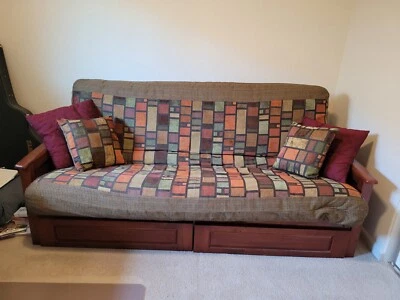 Sofá cama futón de madera maciza con colchón de muelles interiores Queen, cajón del capitán Foto 1 de 4