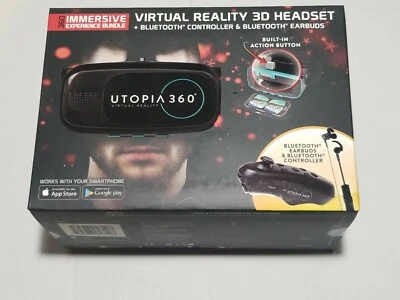 Utopia ReTrak 360 Degree 3D VR Headset Bundle Bluetooth Earbuds & Controller NIB - Image 1 of 4