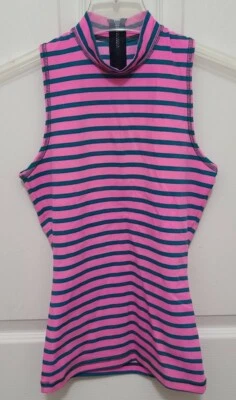 J. Top de natación Crew para mujer sin mangas 1/2 cremallera protector contra erupciones a rayas rosa/verde azulado talla XXS Foto 1 de 4