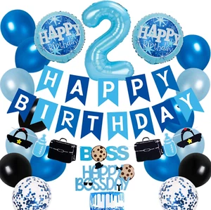 Blue Black Boss 2Nd Birthday Party Decorations for Boy, Boss Theme Baby 2 Years  - Picture 1 of 15