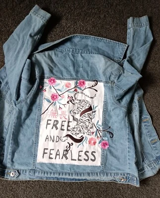 Brave soul denim jacket with a free and fearless embroidedd patch on the back - Image 1 of 4