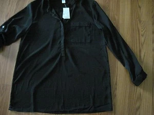 Blusa Top CHRISTOPHER & BANKS Mujer Negra P/Over. Ajustable L/slv. Talla mediana. nuevo con etiquetas - Imagen 1 de 6
