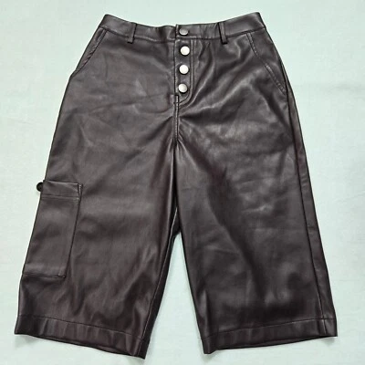 Pantalones Cortos Carga Avec Les Filles Imitación Cuero Mujer 6 Marrón Tiro Alto Frente Plano Foto 1 de 4