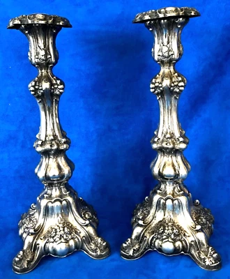 Antiguo par de candelabros de plata 800 de 15 1/4" Foto 1 de 4