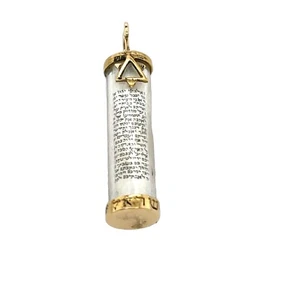 Mezuzah Anhänger 18kt Gelbgold mit eingearbeitetem Hai und Stern - Bild 1 von 3