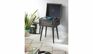 Bush Wooden Turntable Vinyl Record Player Retro + Legs & Bluetooth - Black (NEW) - Picture 1 of 10