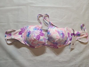 Women's Ruffle Underwire Bikini Top -Shade & Shore Purple Floral Print Size 34DD - Picture 1 of 6