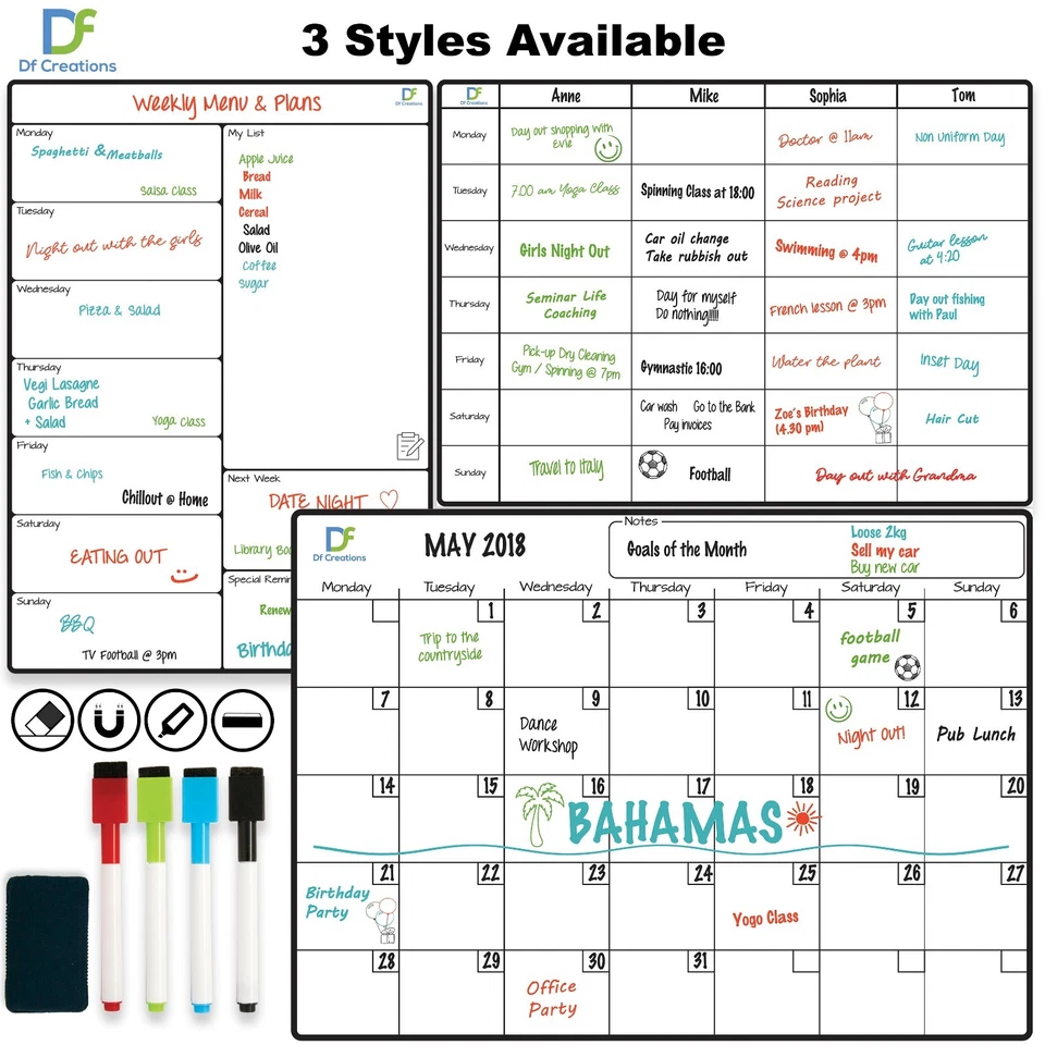 Magnetic Whiteboard Fridge Calendar Planner Dry Erase Monthly or Weekly 42x30 cm - Image 1 of 1