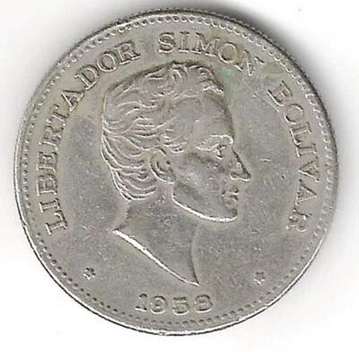 1958 REPÚBLICA DE COLOMBIA LIBERADOR SIMÓN BOLÍVAR CINCUENTA-CENTAVOS Bonito Foto 1 de 2