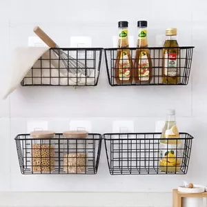 Metal Hanging Wire Basket with Hooks for Storage, 4 Pack Wall Mount on Door - Picture 1 of 7