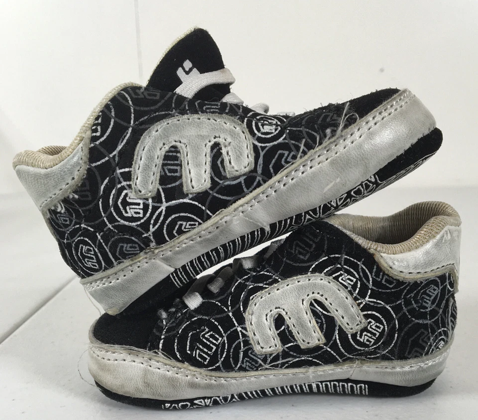 Zapatos de bebé vintage años 90 Etnies negro blanco niño pequeño 1C Foto 1 de 4